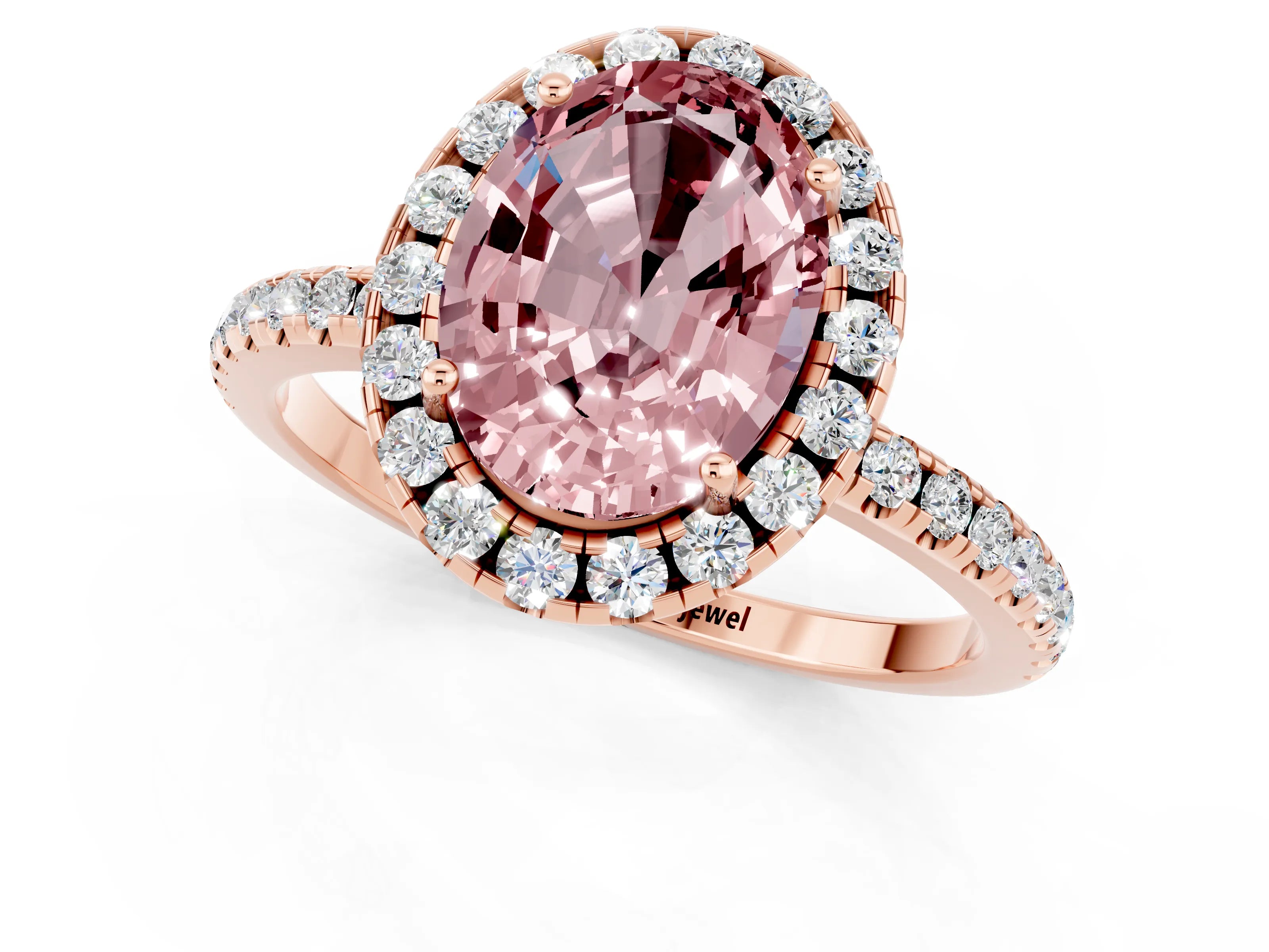 Rose gold Oval Cut Cut Diamond Floral Halo Engagement Ring with Pavé Band and Prong Setting_1