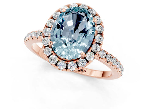 Rose gold Oval Cut Cut Diamond Floral Halo Engagement Ring with Pavé Band and Prong Setting_1