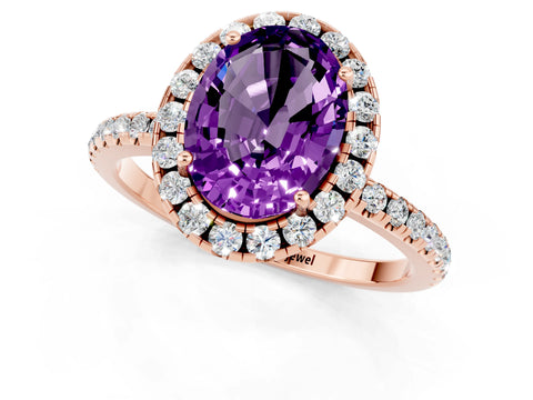 Rose gold Oval Cut Cut Diamond Floral Halo Engagement Ring with Pavé Band and Prong Setting_1