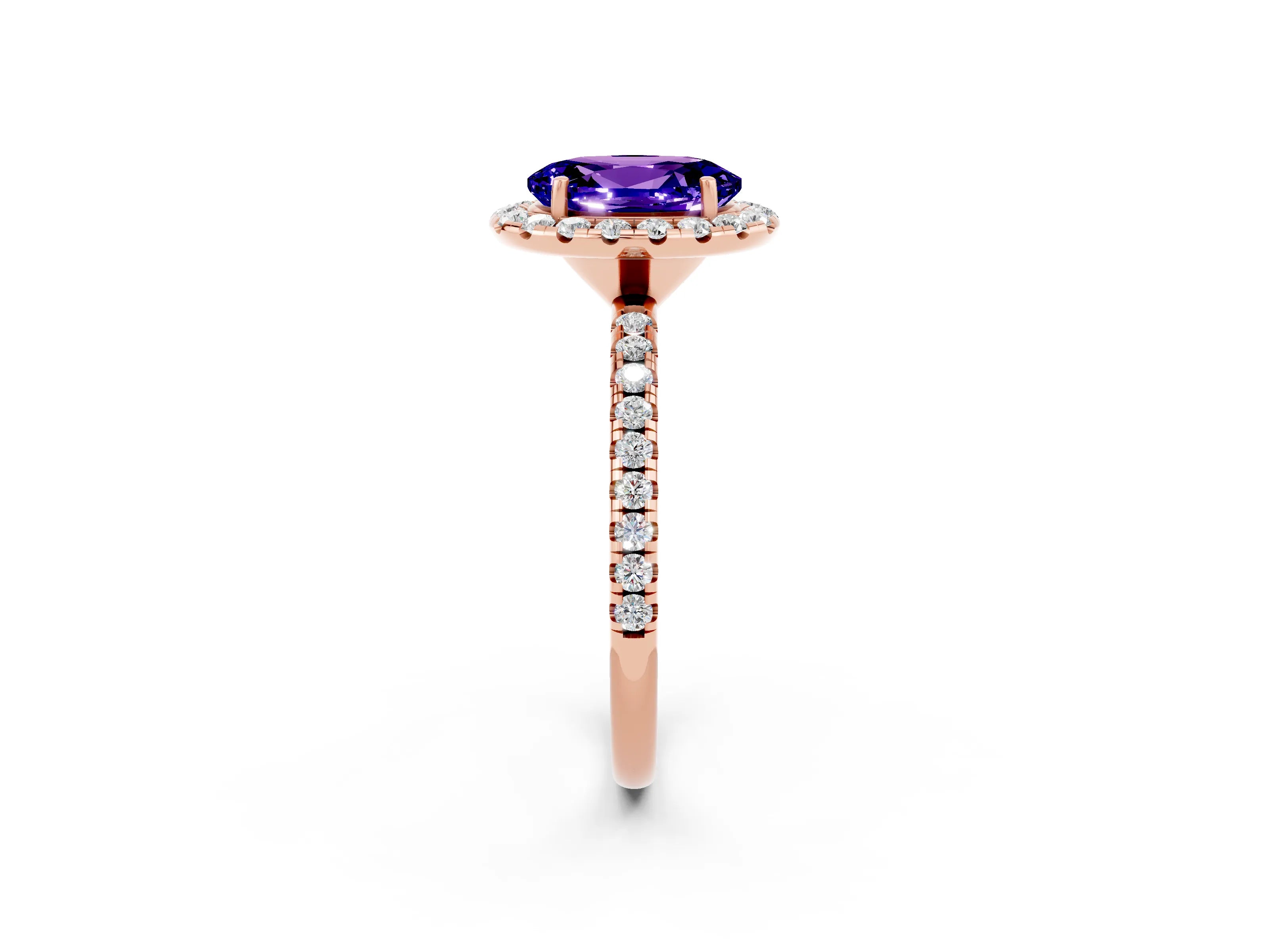 Rose gold Oval Cut Cut Diamond Floral Halo Engagement Ring with Pavé Band and Prong Setting_2