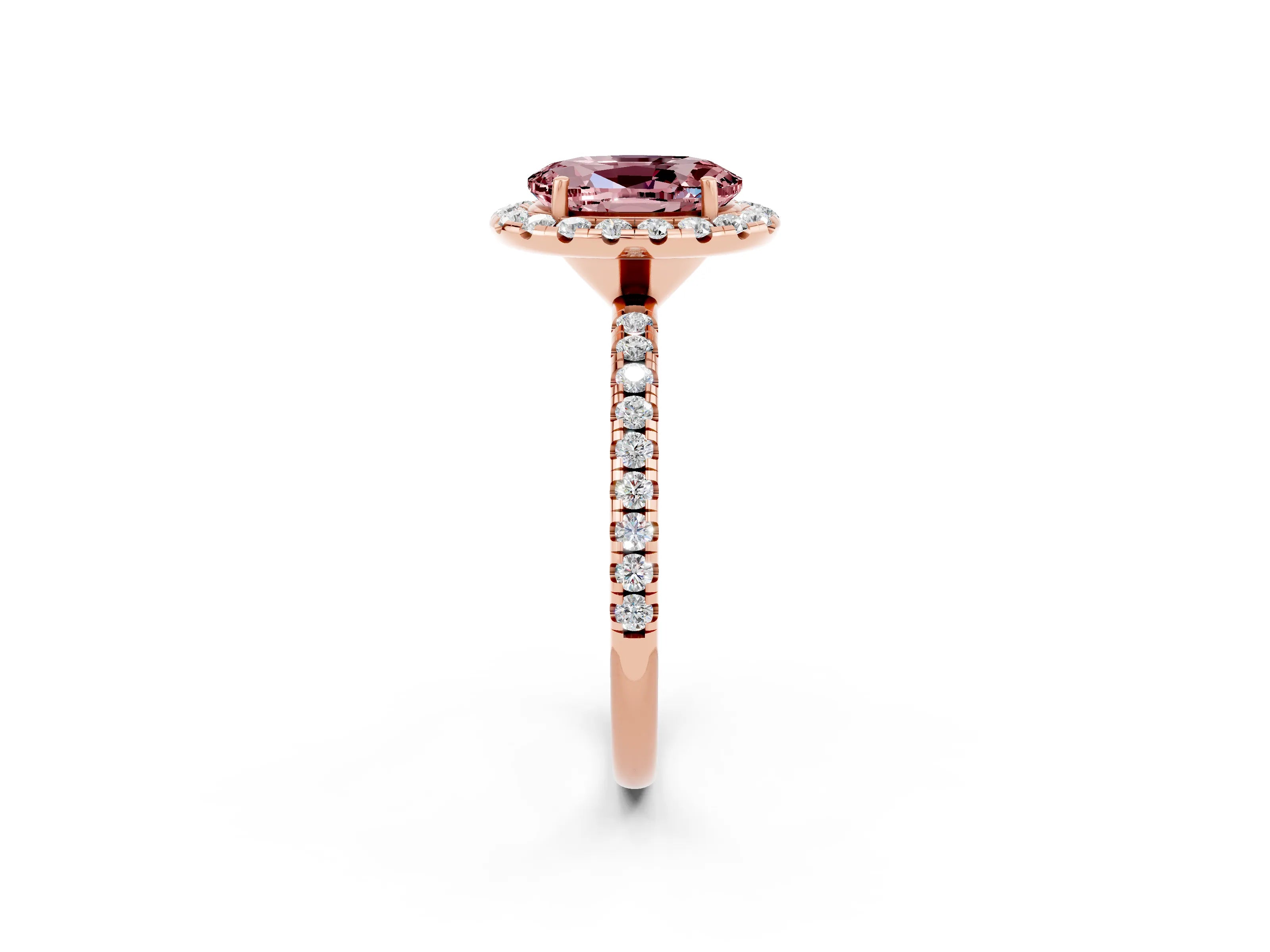 Rose gold Oval Cut Cut Diamond Floral Halo Engagement Ring with Pavé Band and Prong Setting_2