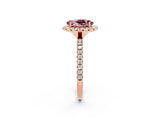 Rose gold Oval Cut Cut Diamond Floral Halo Engagement Ring with Pavé Band and Prong Setting_2