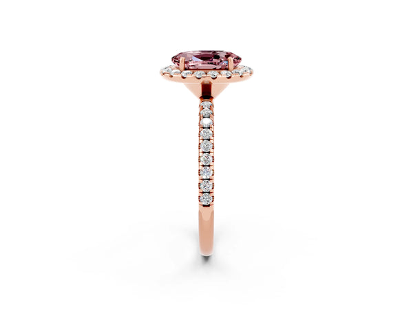 Rose gold Oval Cut Cut Diamond Floral Halo Engagement Ring with Pavé Band and Prong Setting