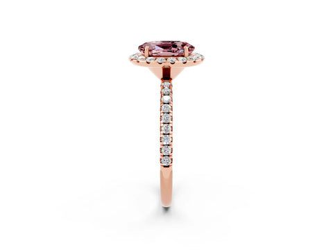 Rose gold Oval Cut Cut Diamond Floral Halo Engagement Ring with Pavé Band and Prong Setting_2