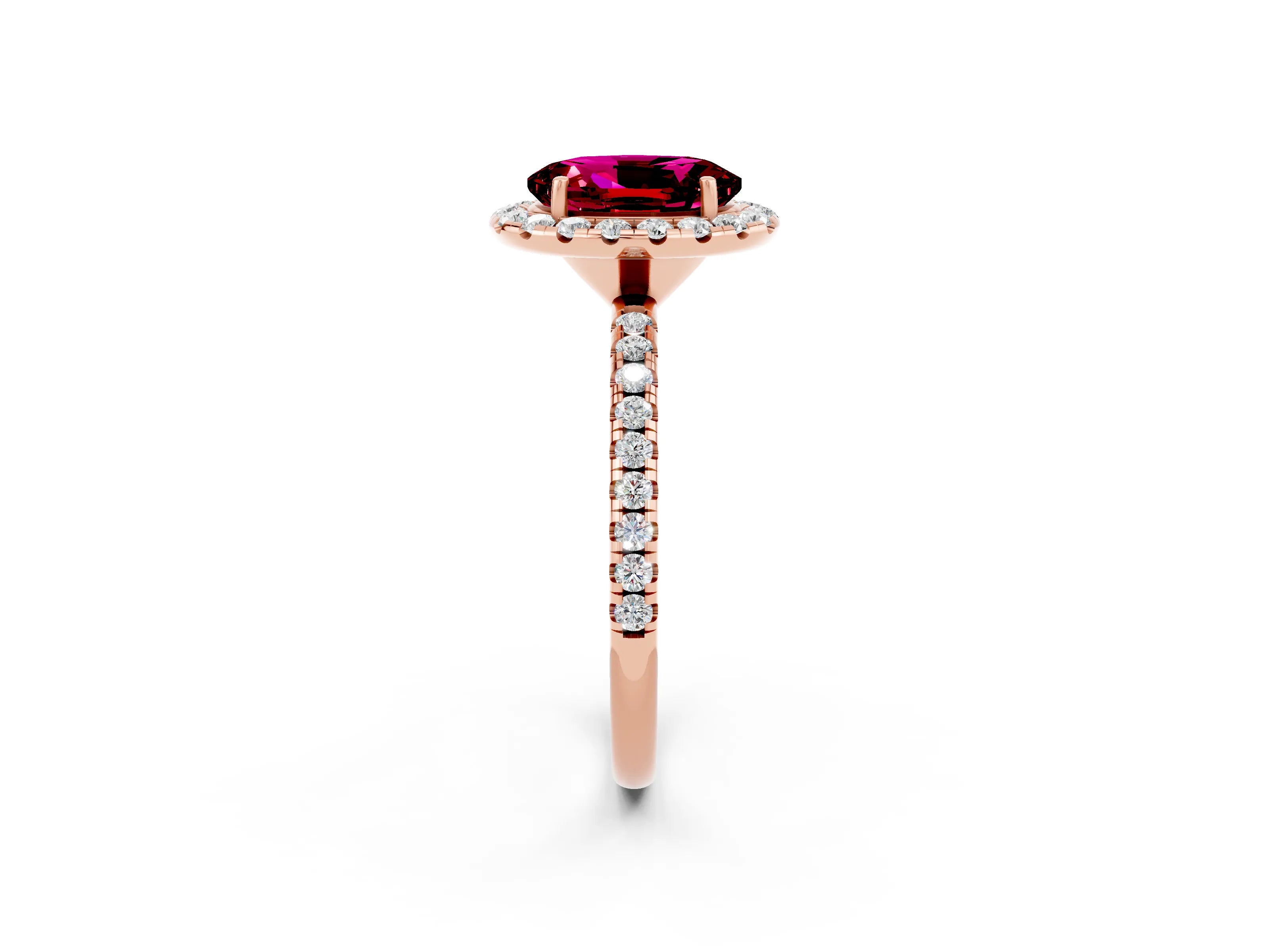 Rose gold Oval Cut Cut Diamond Floral Halo Engagement Ring with Pavé Band and Prong Setting_2
