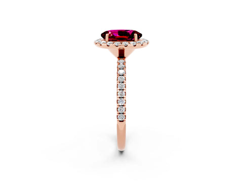 Rose gold Oval Cut Cut Diamond Floral Halo Engagement Ring with Pavé Band and Prong Setting_2