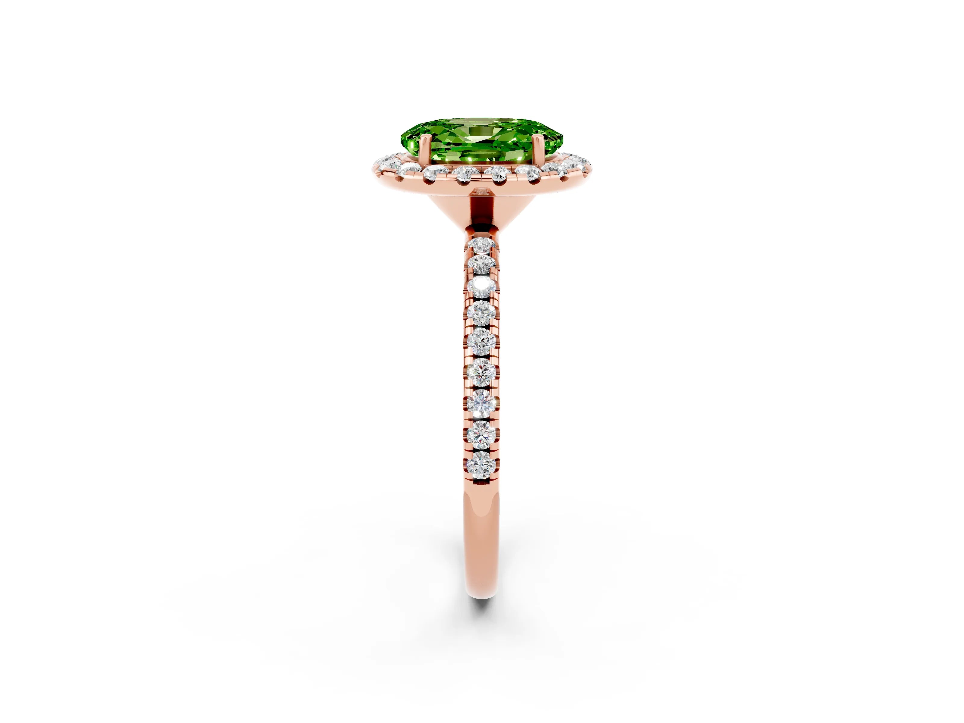 Rose gold Oval Cut Cut Diamond Floral Halo Engagement Ring with Pavé Band and Prong Setting_2