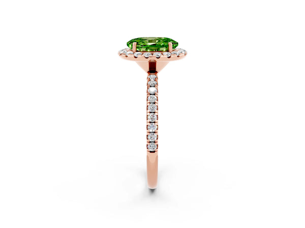 Rose gold Oval Cut Cut Diamond Floral Halo Engagement Ring with Pavé Band and Prong Setting