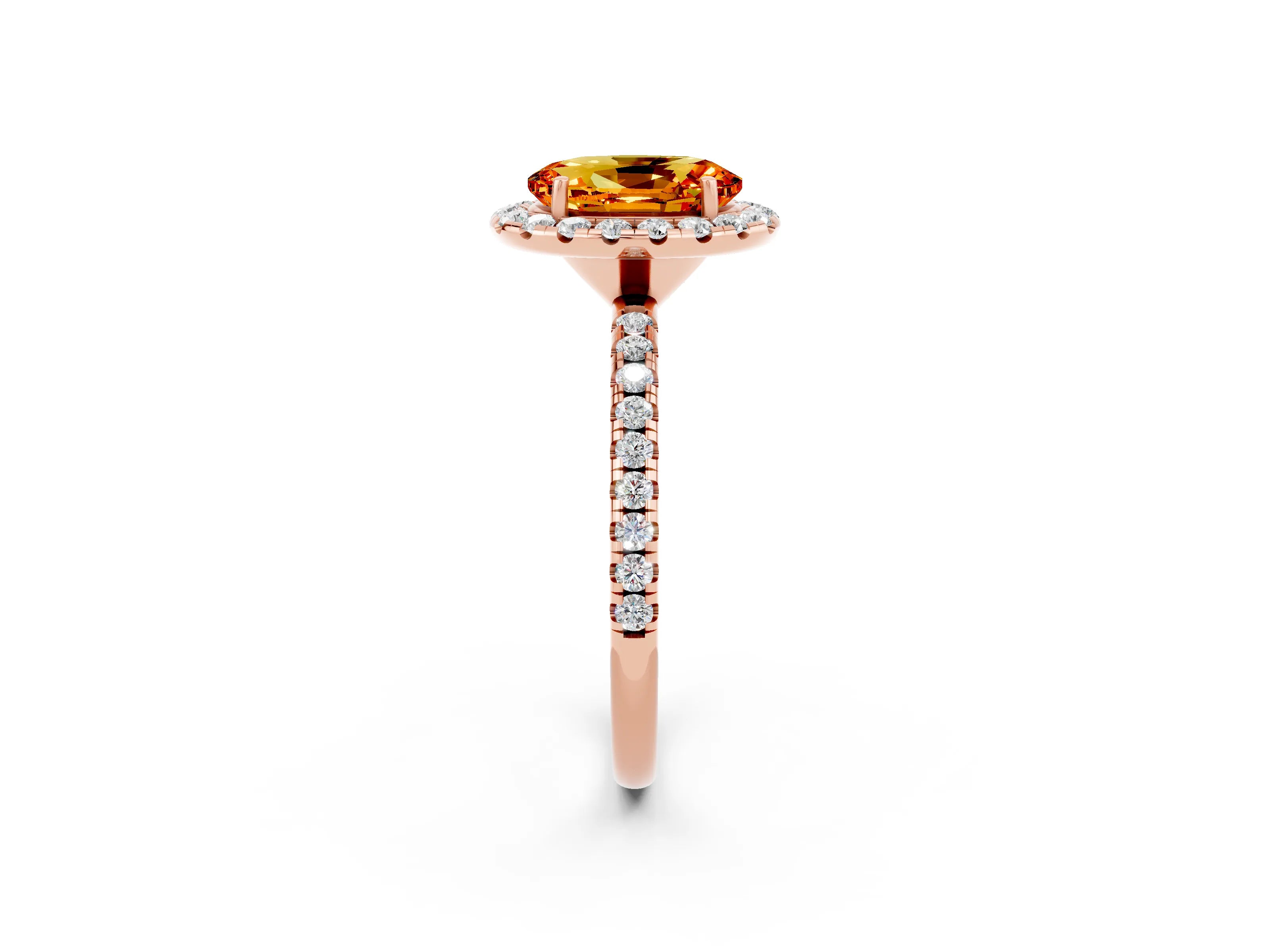 Rose gold Oval Cut Cut Diamond Floral Halo Engagement Ring with Pavé Band and Prong Setting_2