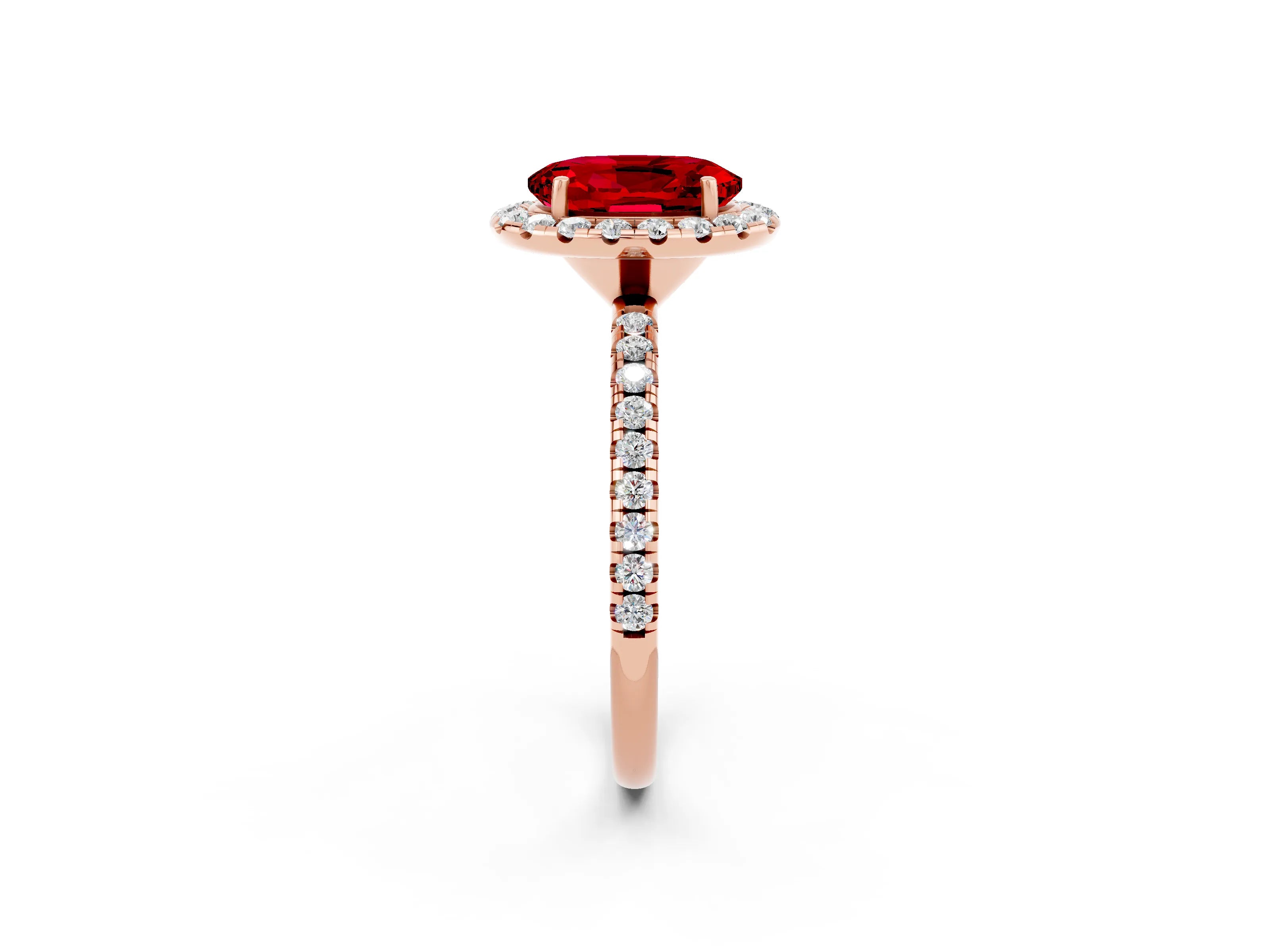 Rose gold Oval Cut Cut Diamond Floral Halo Engagement Ring with Pavé Band and Prong Setting_2