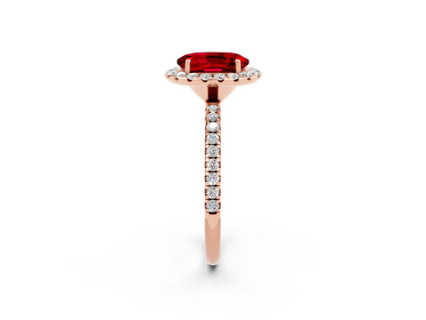Rose gold Oval Cut Cut Diamond Floral Halo Engagement Ring with Pavé Band and Prong Setting_2