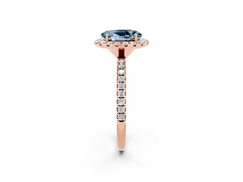Rose gold Oval Cut Cut Diamond Floral Halo Engagement Ring with Pavé Band and Prong Setting_2