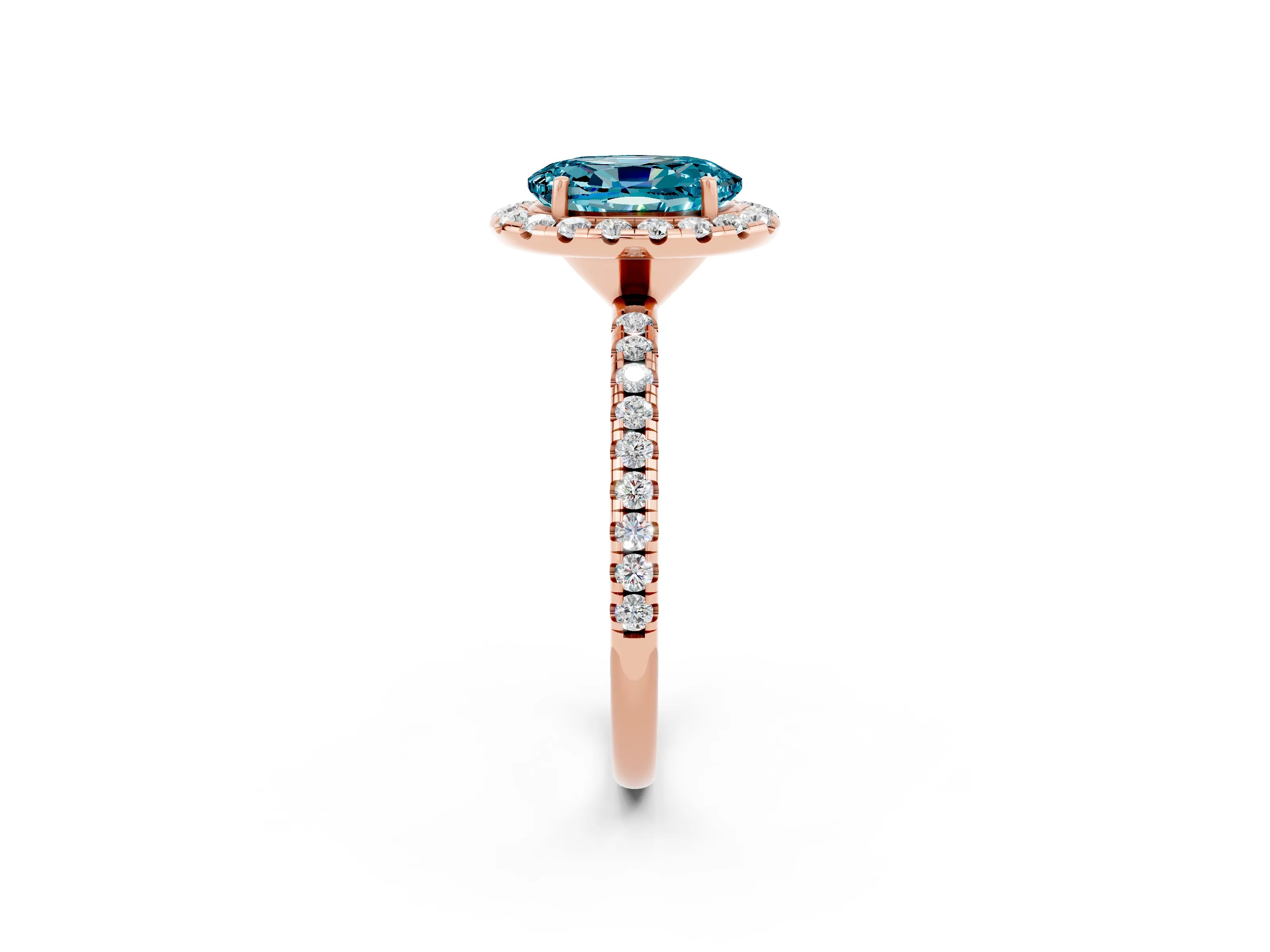 Rose gold Oval Cut Cut Diamond Floral Halo Engagement Ring with Pavé Band and Prong Setting_2