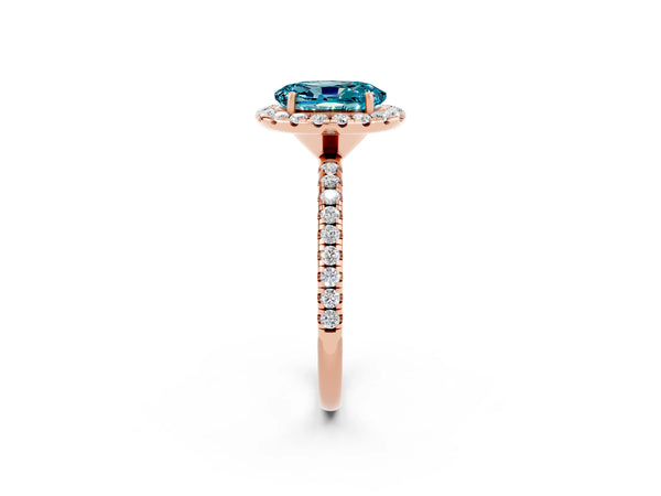 Rose gold Oval Cut Cut Diamond Floral Halo Engagement Ring with Pavé Band and Prong Setting