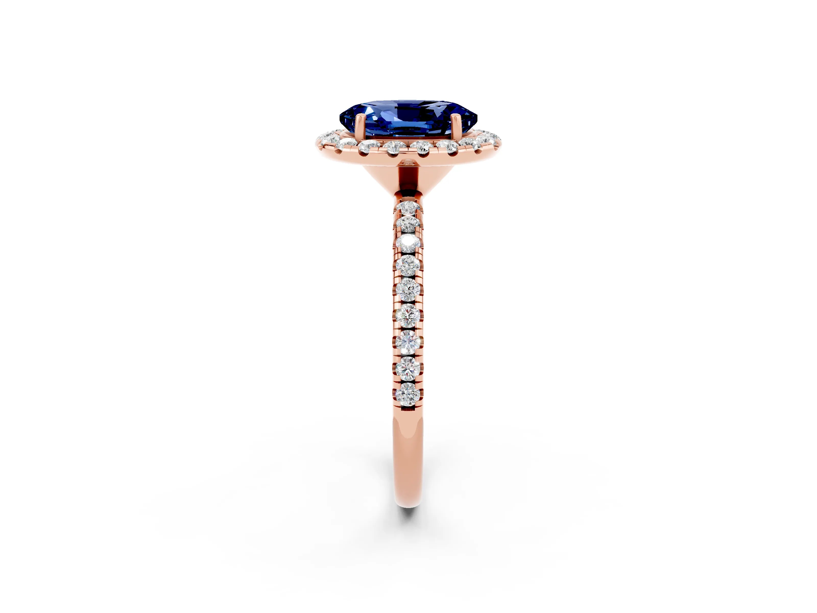Rose gold Oval Cut Cut Diamond Floral Halo Engagement Ring with Pavé Band and Prong Setting_2