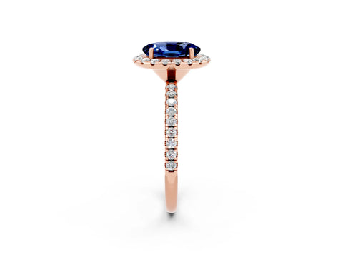 Rose gold Oval Cut Cut Diamond Floral Halo Engagement Ring with Pavé Band and Prong Setting_2