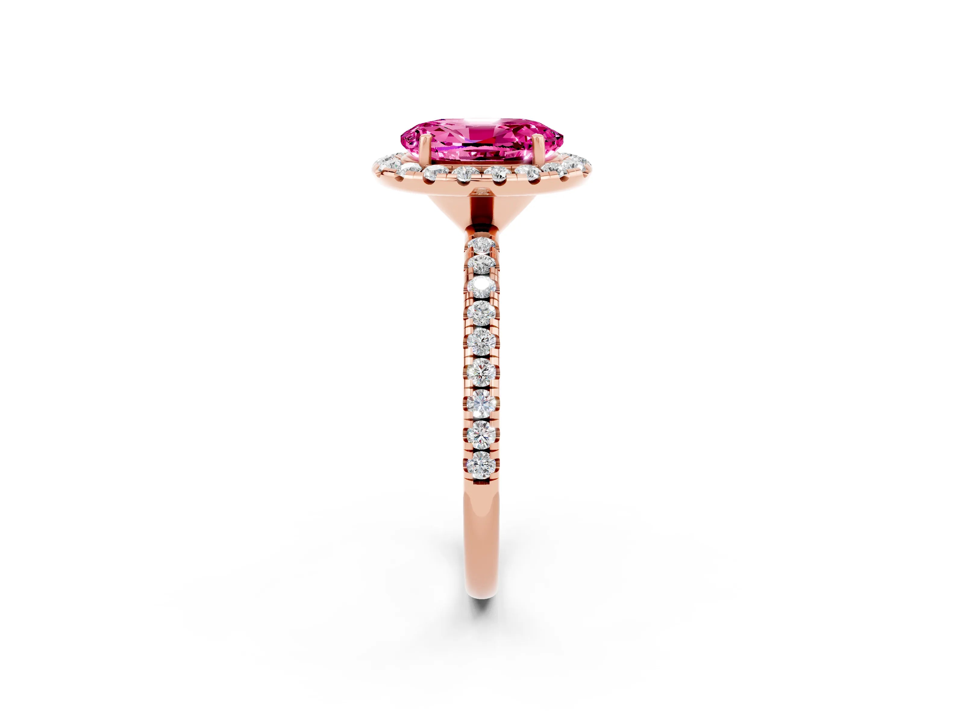 Rose gold Oval Cut Cut Diamond Floral Halo Engagement Ring with Pavé Band and Prong Setting_2