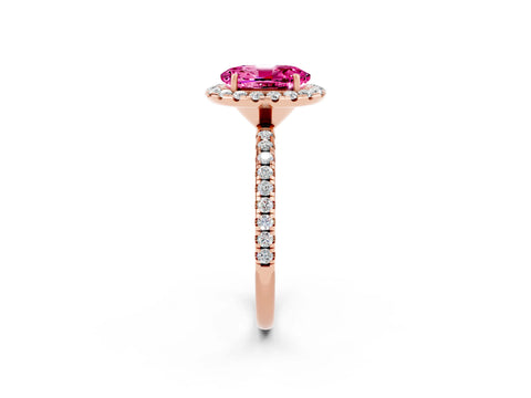 Rose gold Oval Cut Cut Diamond Floral Halo Engagement Ring with Pavé Band and Prong Setting_2