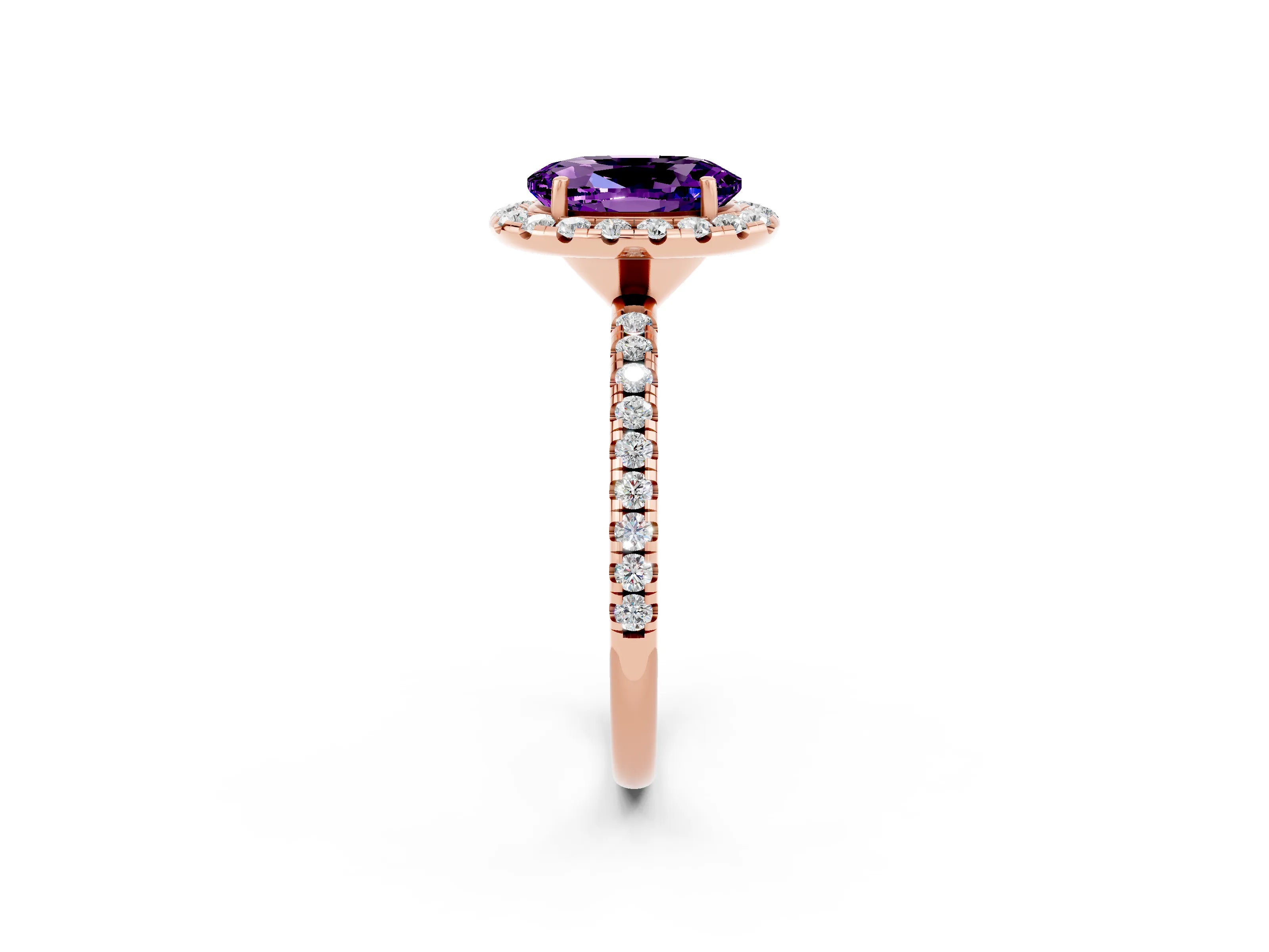 Rose gold Oval Cut Cut Diamond Floral Halo Engagement Ring with Pavé Band and Prong Setting_2
