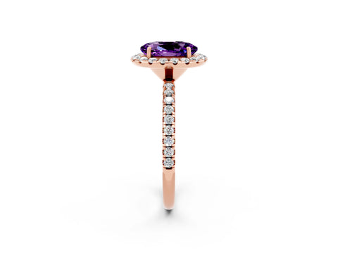 Rose gold Oval Cut Cut Diamond Floral Halo Engagement Ring with Pavé Band and Prong Setting_2