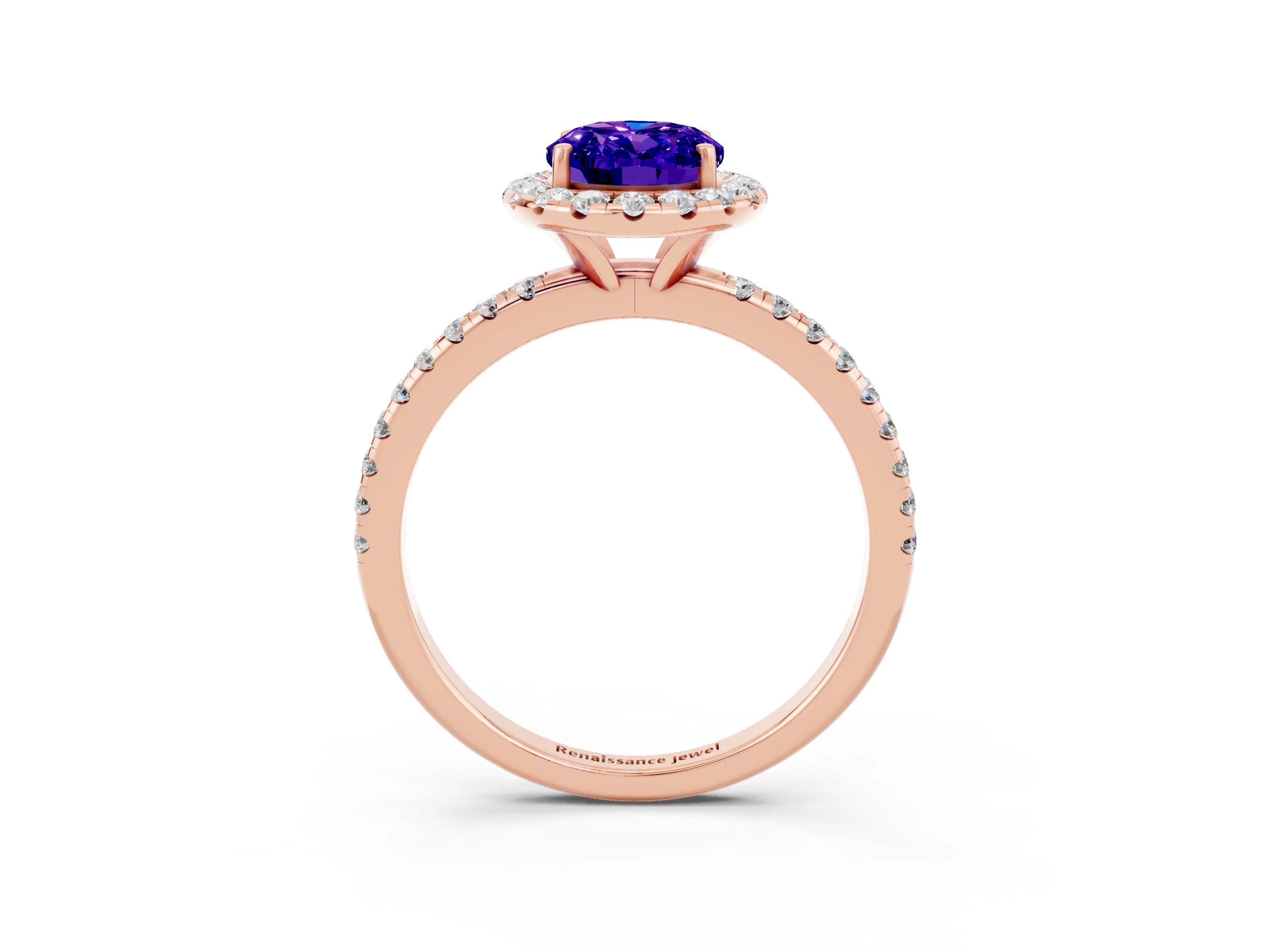 Rose gold Oval Cut Cut Diamond Floral Halo Engagement Ring with Pavé Band and Prong Setting_3