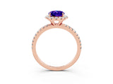 Rose gold Oval Cut Cut Diamond Floral Halo Engagement Ring with Pavé Band and Prong Setting_3