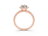 Rose gold Oval Cut Cut Diamond Floral Halo Engagement Ring with Pavé Band and Prong Setting_3