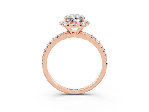 Rose gold Oval Cut Cut Diamond Floral Halo Engagement Ring with Pavé Band and Prong Setting_3