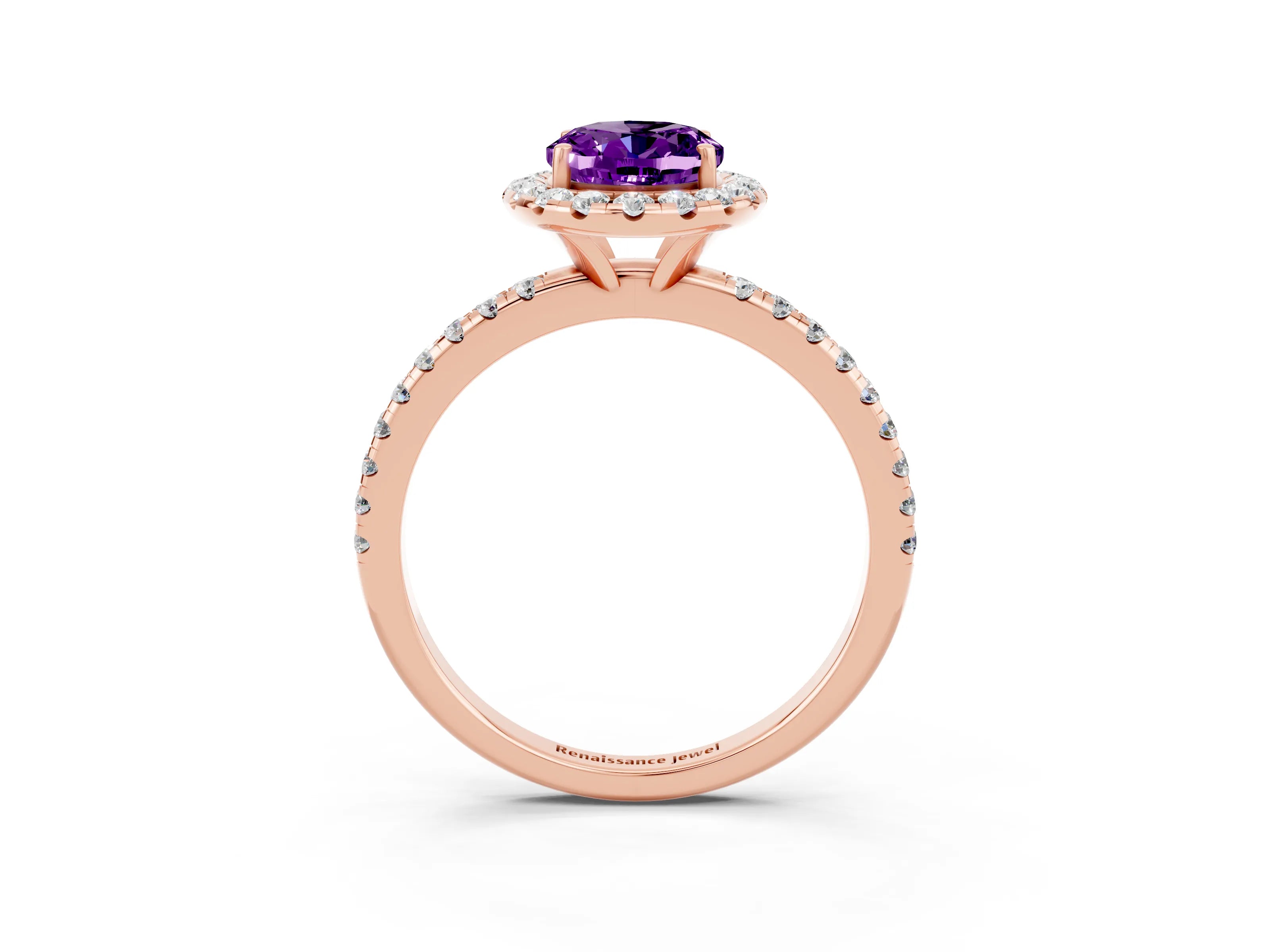 Rose gold Oval Cut Cut Diamond Floral Halo Engagement Ring with Pavé Band and Prong Setting_3