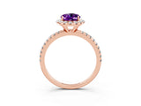 Rose gold Oval Cut Cut Diamond Floral Halo Engagement Ring with Pavé Band and Prong Setting_3