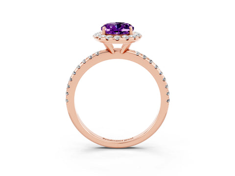Rose gold Oval Cut Cut Diamond Floral Halo Engagement Ring with Pavé Band and Prong Setting_3