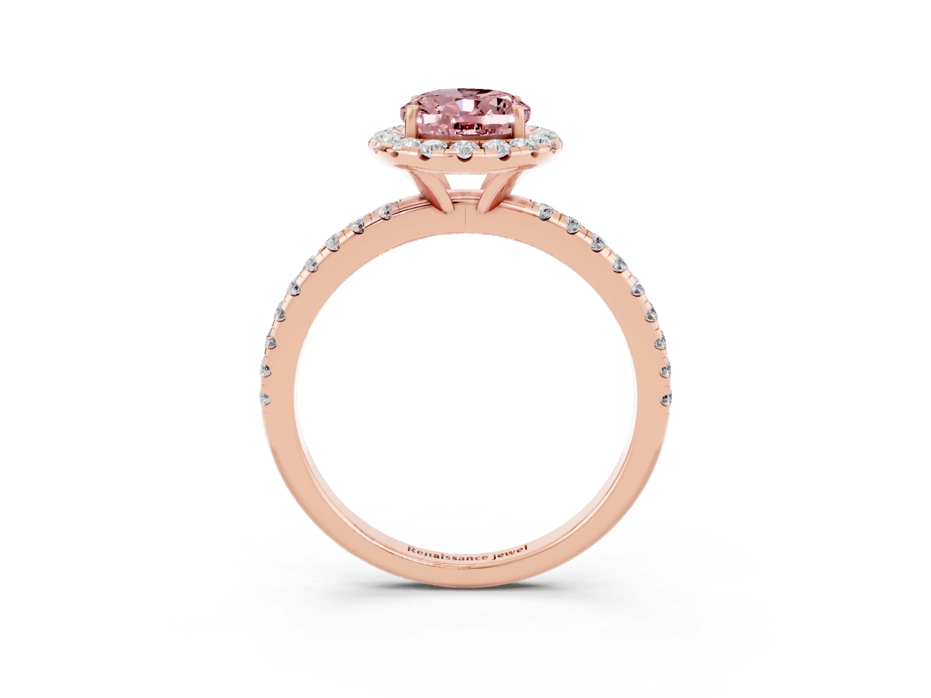 Rose gold Oval Cut Cut Diamond Floral Halo Engagement Ring with Pavé Band and Prong Setting_3