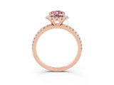Rose gold Oval Cut Cut Diamond Floral Halo Engagement Ring with Pavé Band and Prong Setting_3