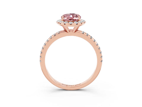 Rose gold Oval Cut Cut Diamond Floral Halo Engagement Ring with Pavé Band and Prong Setting_3