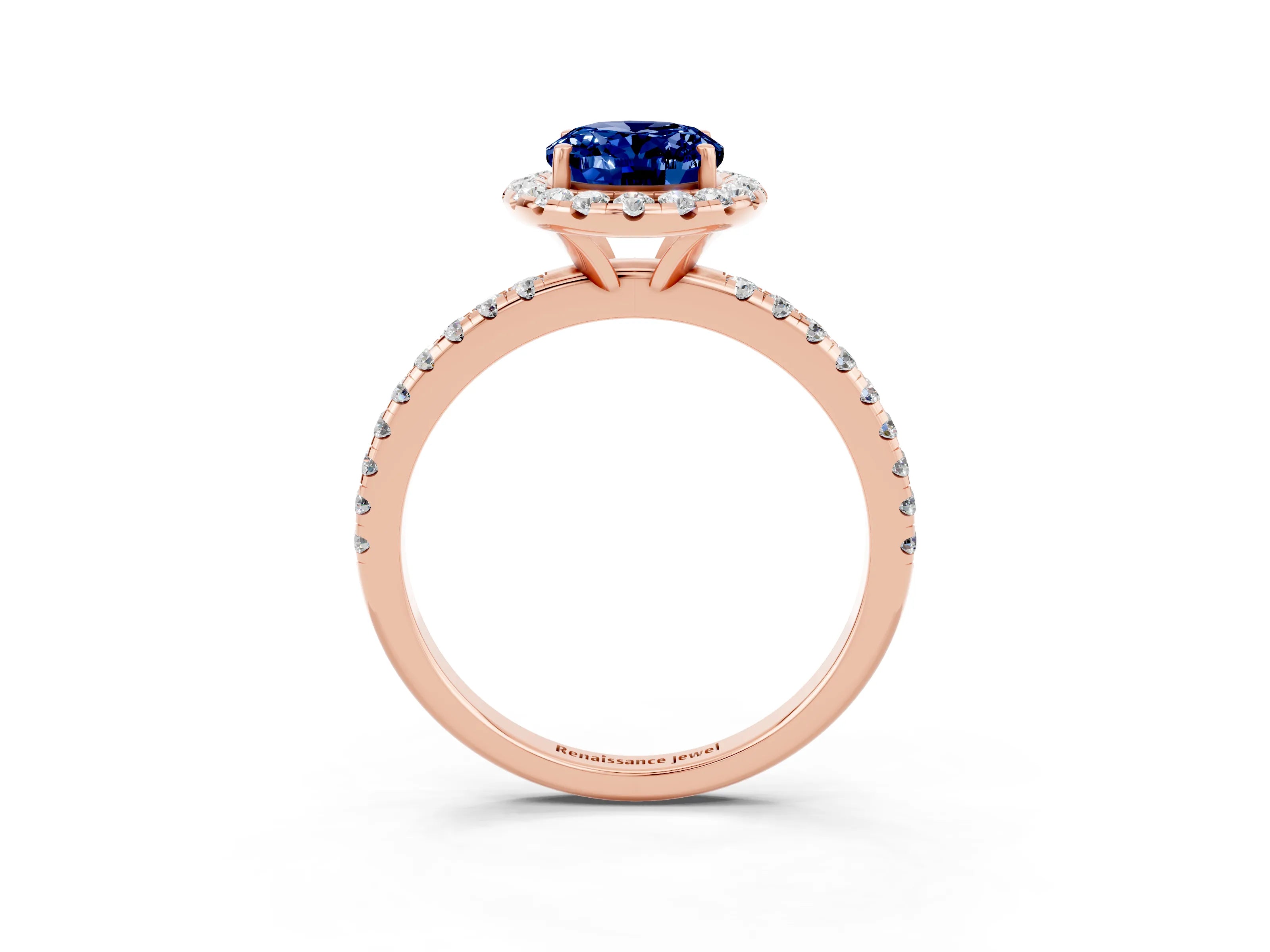 Rose gold Oval Cut Cut Diamond Floral Halo Engagement Ring with Pavé Band and Prong Setting_3