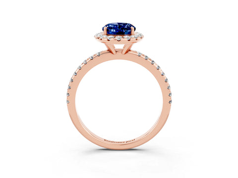 Rose gold Oval Cut Cut Diamond Floral Halo Engagement Ring with Pavé Band and Prong Setting_3