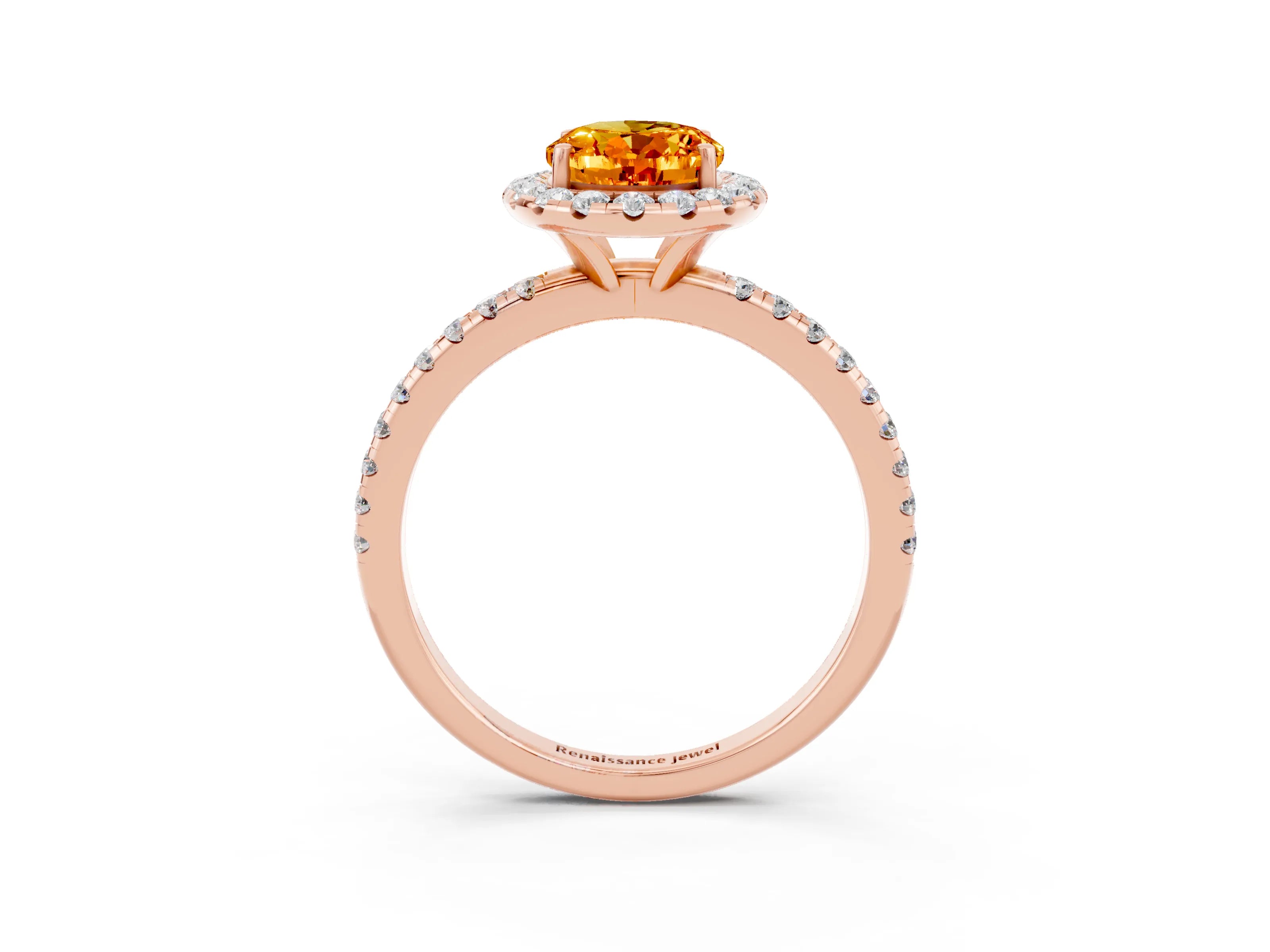 Rose gold Oval Cut Cut Diamond Floral Halo Engagement Ring with Pavé Band and Prong Setting_3