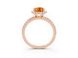 Rose gold Oval Cut Cut Diamond Floral Halo Engagement Ring with Pavé Band and Prong Setting_3