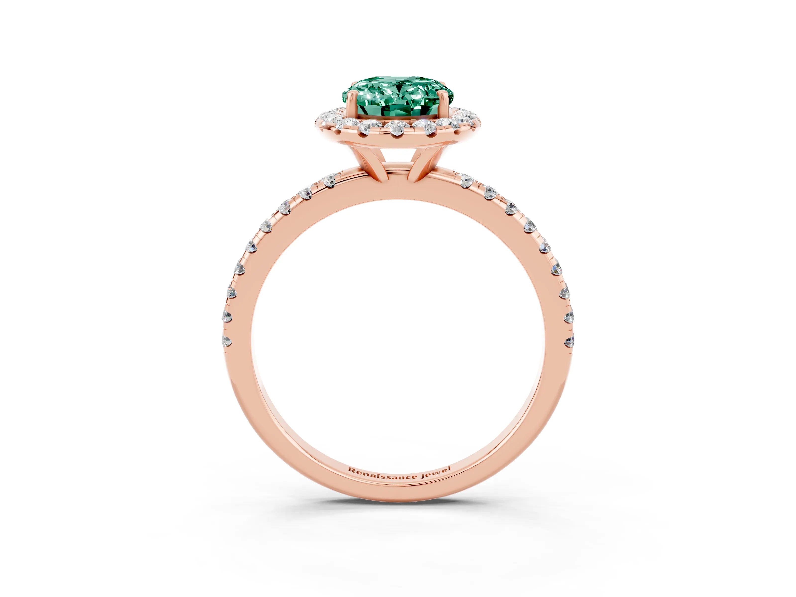 Rose gold Oval Cut Cut Diamond Floral Halo Engagement Ring with Pavé Band and Prong Setting_3