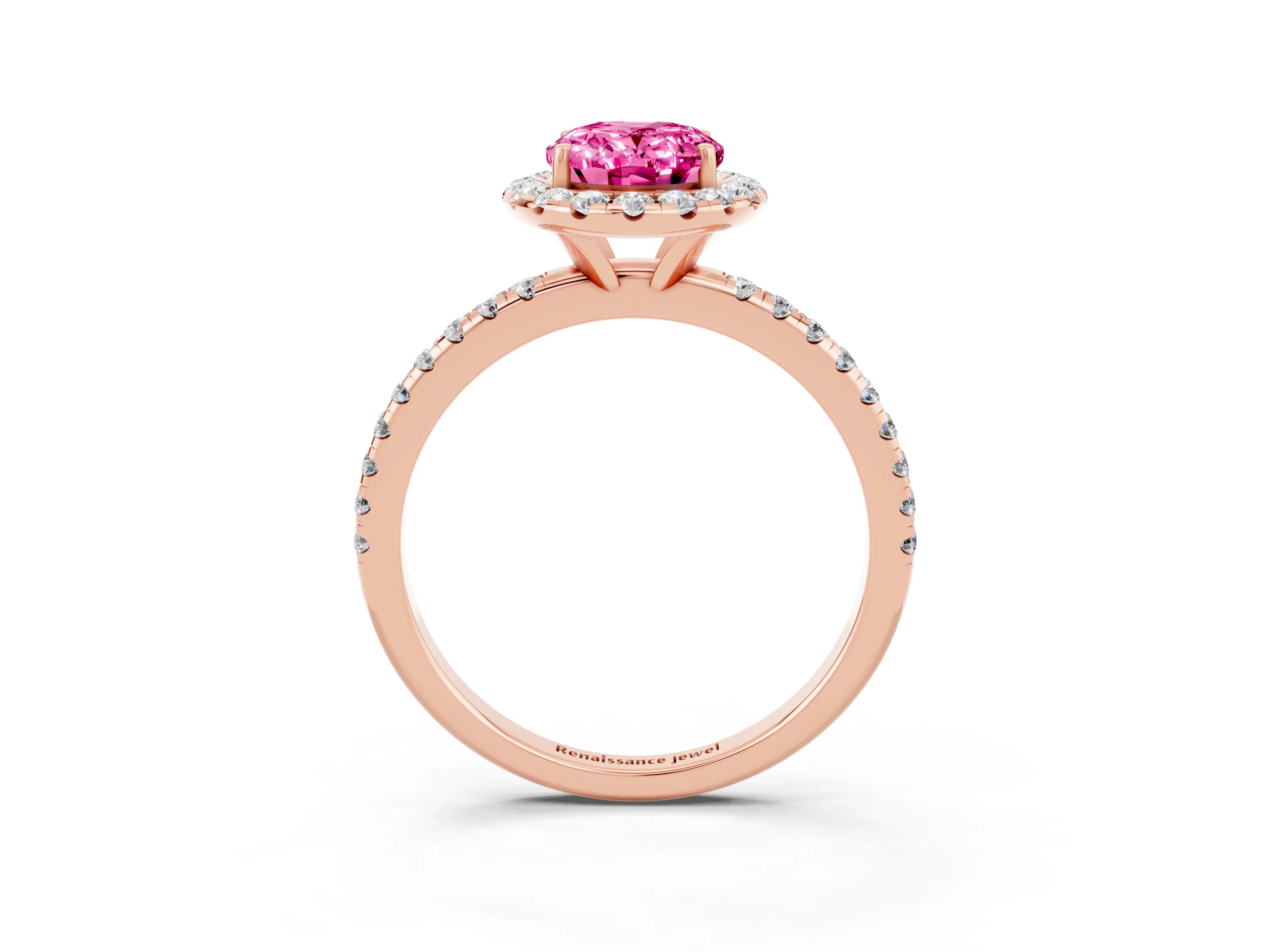 Rose gold Oval Cut Cut Diamond Floral Halo Engagement Ring with Pavé Band and Prong Setting_3