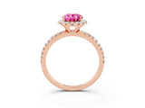Rose gold Oval Cut Cut Diamond Floral Halo Engagement Ring with Pavé Band and Prong Setting_3
