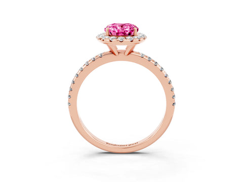 Rose gold Oval Cut Cut Diamond Floral Halo Engagement Ring with Pavé Band and Prong Setting_3