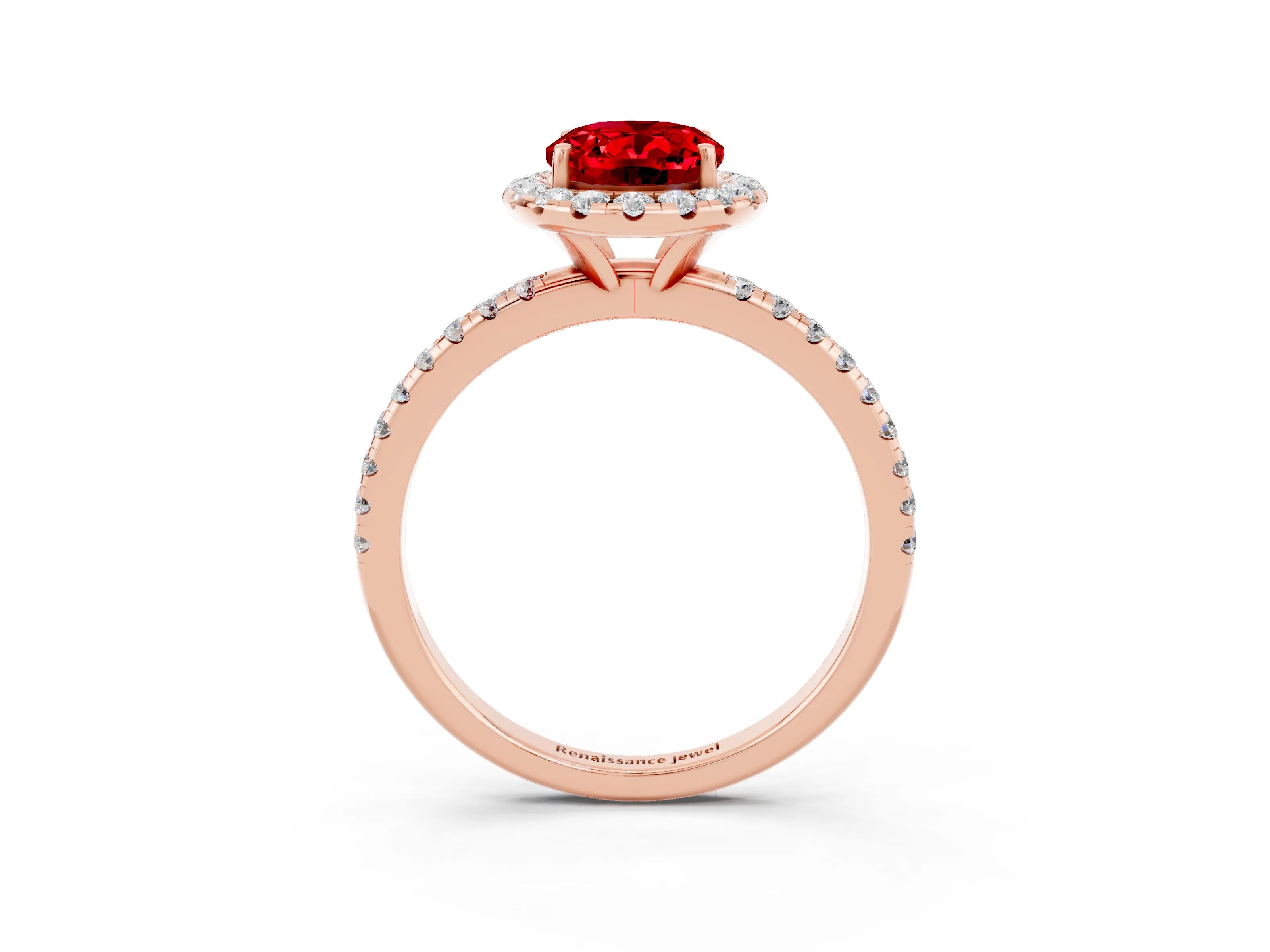 Rose gold Oval Cut Cut Diamond Floral Halo Engagement Ring with Pavé Band and Prong Setting_3