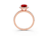 Rose gold Oval Cut Cut Diamond Floral Halo Engagement Ring with Pavé Band and Prong Setting_3