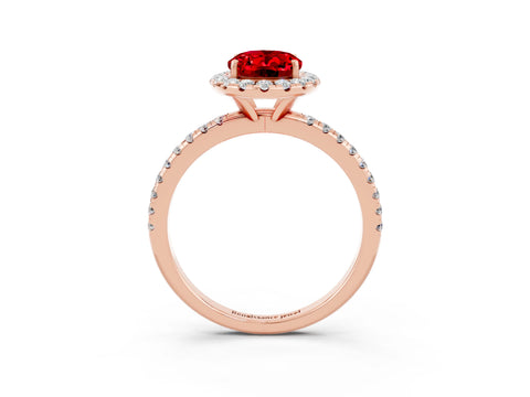Rose gold Oval Cut Cut Diamond Floral Halo Engagement Ring with Pavé Band and Prong Setting_3