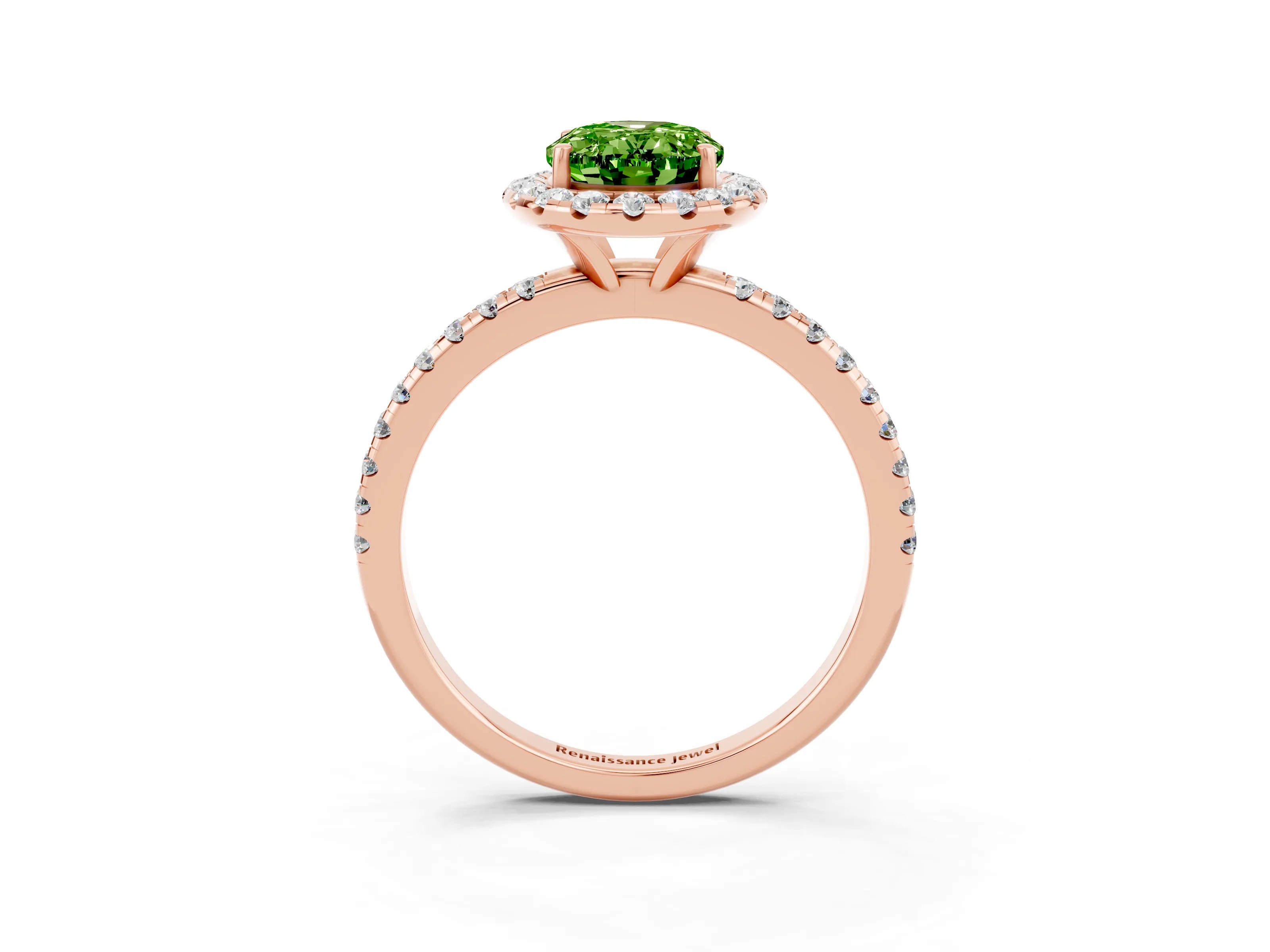 Rose gold Oval Cut Cut Diamond Floral Halo Engagement Ring with Pavé Band and Prong Setting_3