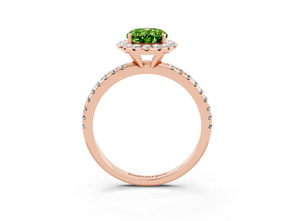 Rose gold Oval Cut Cut Diamond Floral Halo Engagement Ring with Pavé Band and Prong Setting