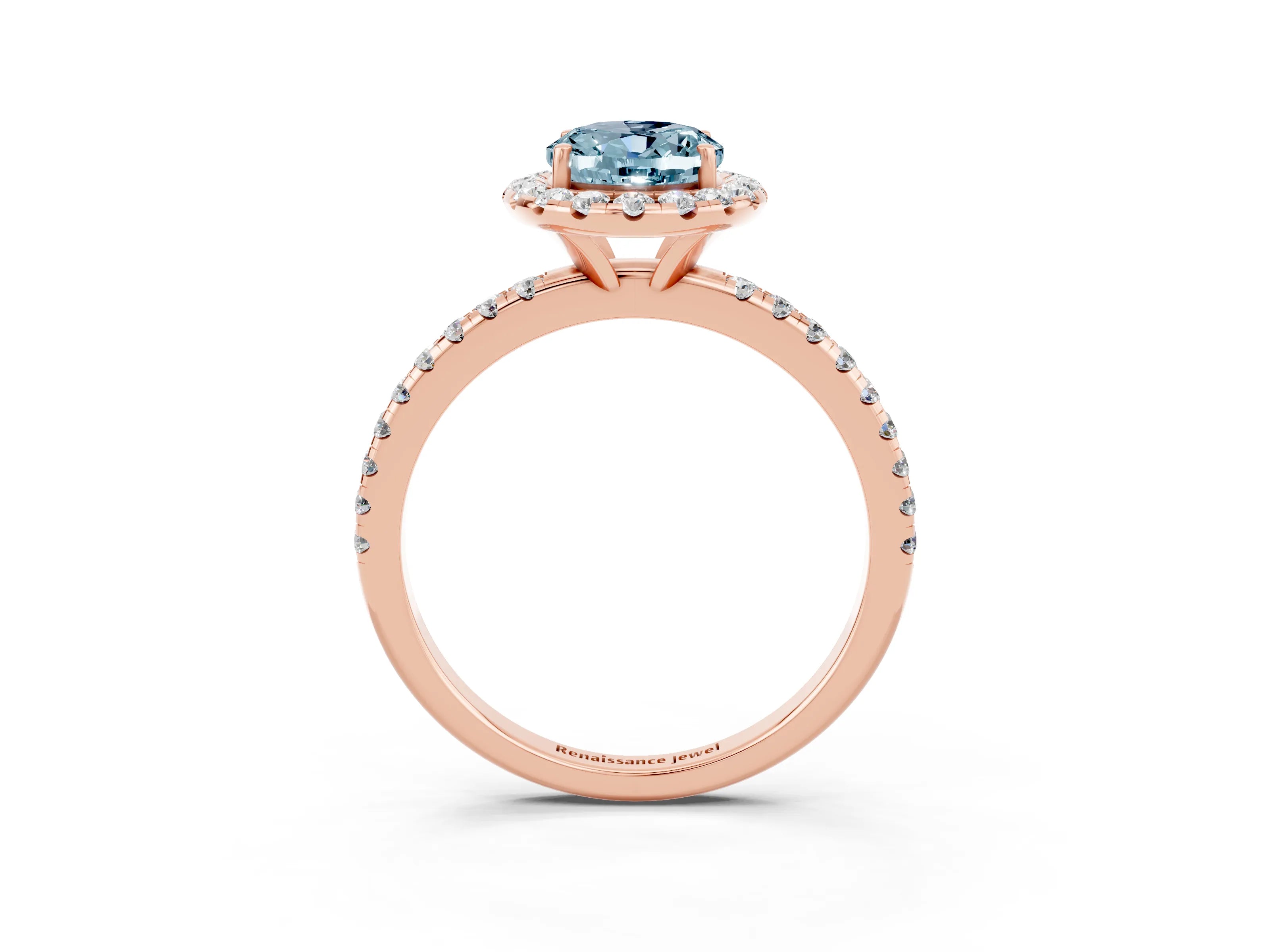 Rose gold Oval Cut Cut Diamond Floral Halo Engagement Ring with Pavé Band and Prong Setting_3