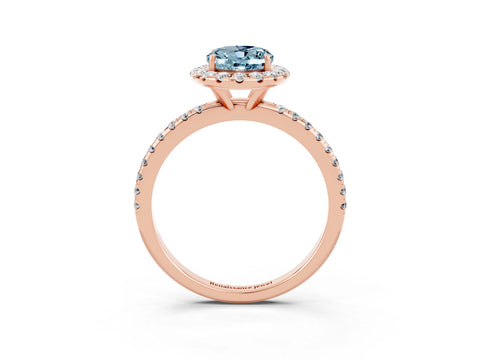 Rose gold Oval Cut Cut Diamond Floral Halo Engagement Ring with Pavé Band and Prong Setting_3