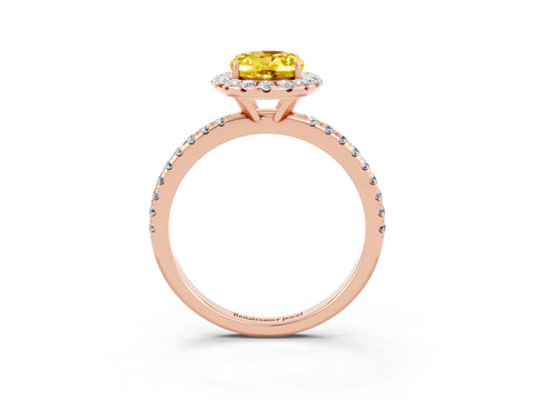 Rose gold Oval Cut Cut Diamond Floral Halo Engagement Ring with Pavé Band and Prong Setting_3